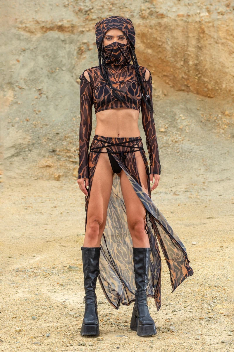 Animalistic Slit Mesh Skirt