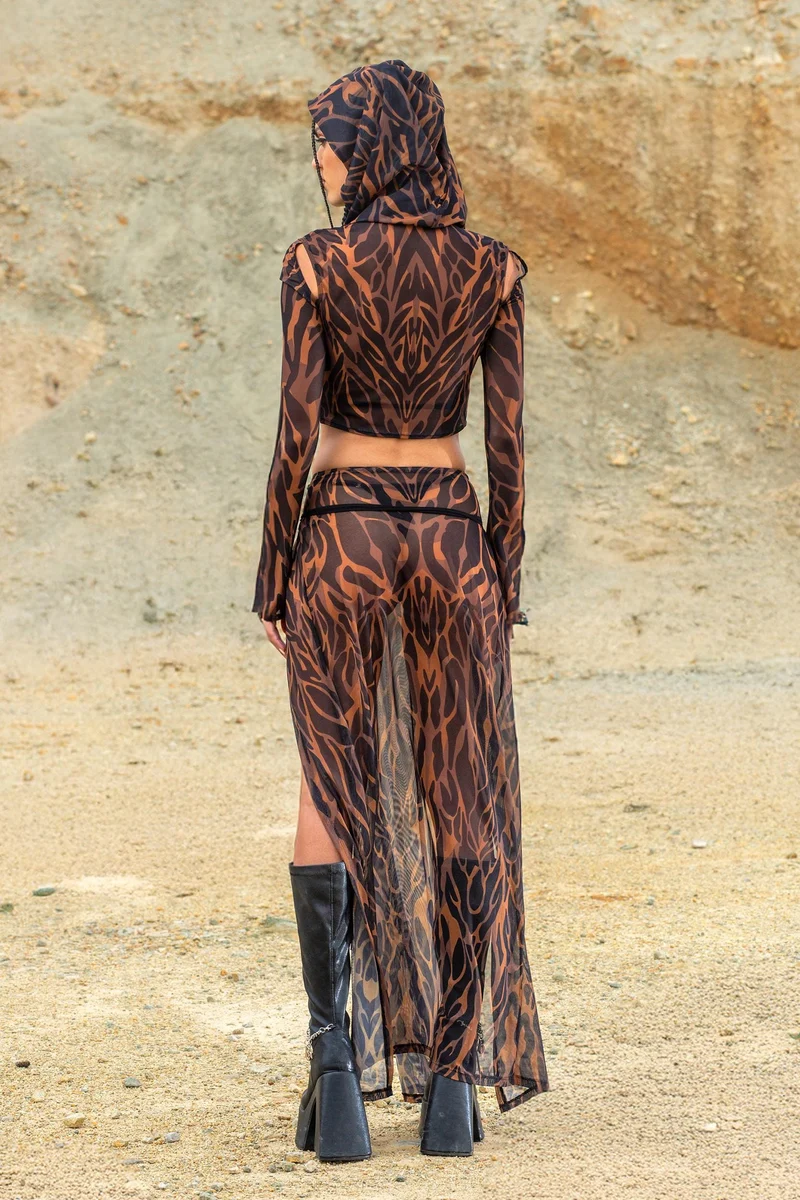 Animalistic Slit Mesh Skirt