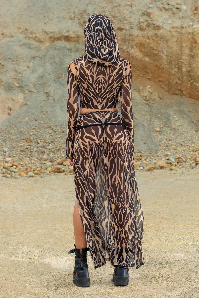 Animalistic Nude Slit Mesh Skirt