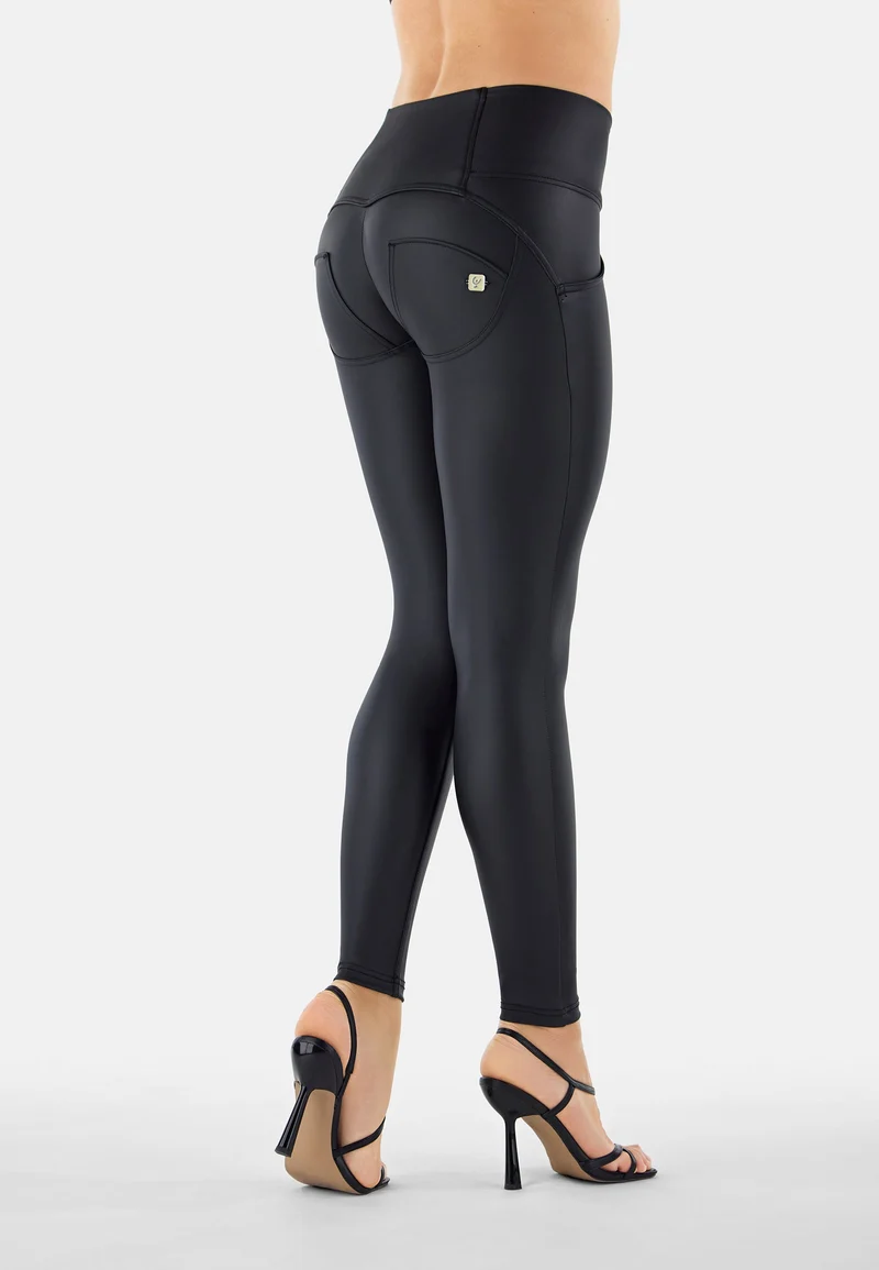 WR.UP Push-Up Button High Waist Skinny Vegan Leather Pant - Black