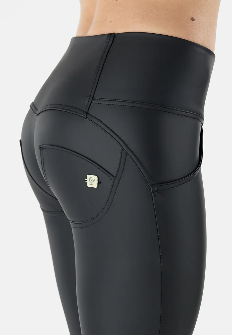 WR.UP Push-Up Button High Waist Skinny Vegan Leather Pant - Black