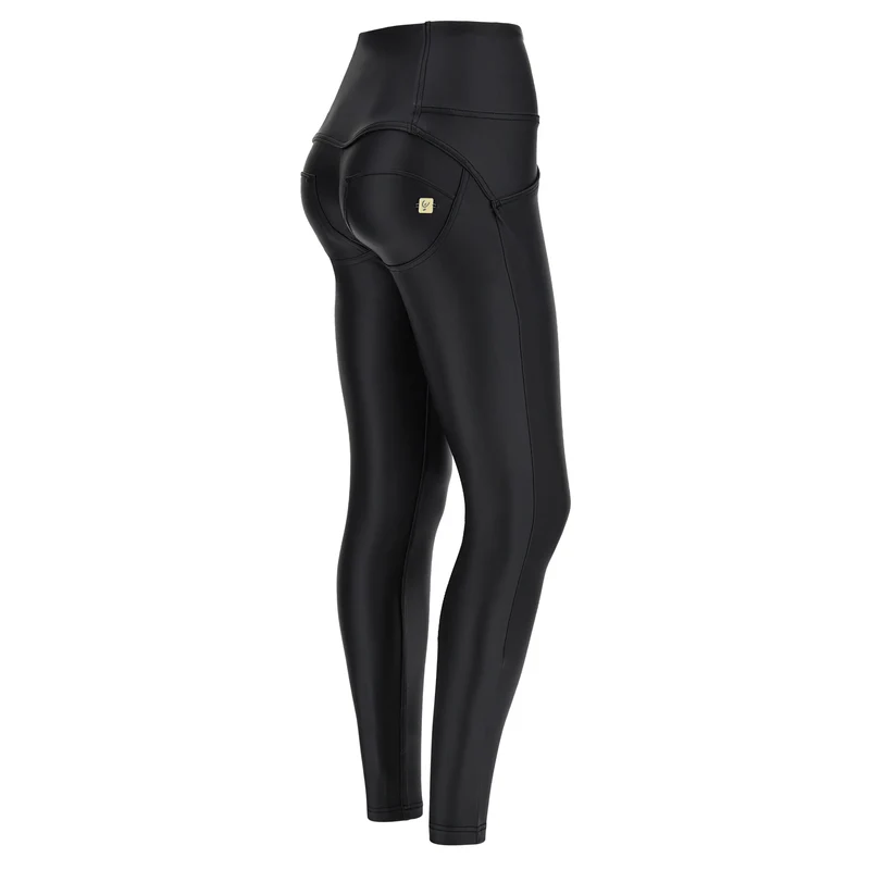 WR.UP Push-Up Button High Waist Skinny Vegan Leather Pant - Black