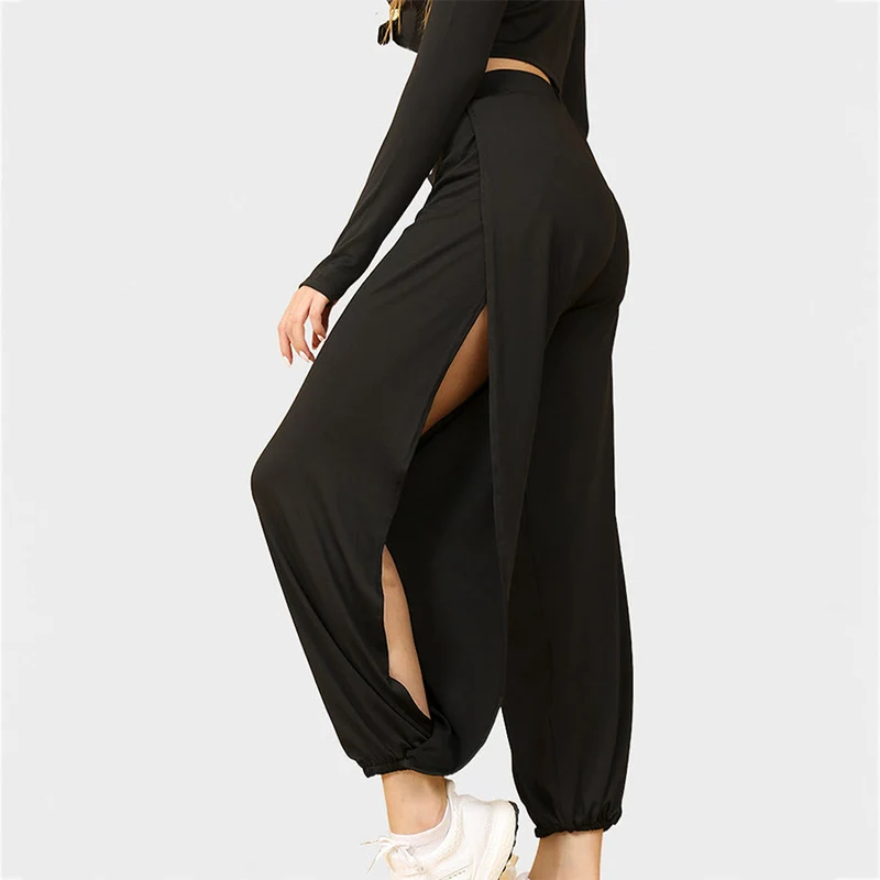 Olivenorma Jogginghose mit hohem Bund und doppeltem Seitenschlitz, weich, ideal für Damen (Yoga)