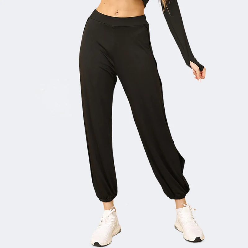 Olivenorma Jogginghose mit hohem Bund und doppeltem Seitenschlitz, weich, ideal für Damen (Yoga)