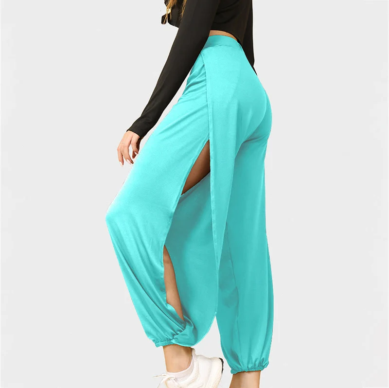 Olivenorma Jogginghose mit hohem Bund und doppeltem Seitenschlitz, weich, ideal für Damen (Yoga)