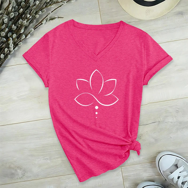 Olivenorma Minimal Thin Line Lotus Dot Chakra Spiritual Graphic Damen-T-Shirt mit V-Ausschnitt