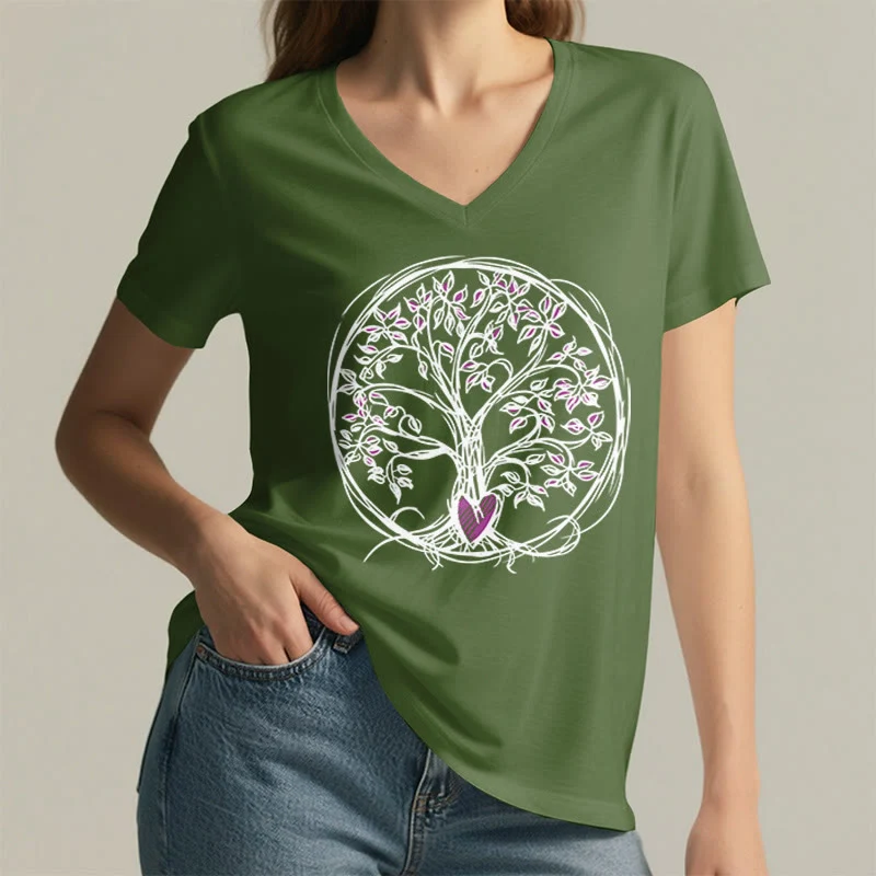 Olivenorma Circle Heart Root Tree Of Life Boho Graphic Damen-T-Shirt mit V-Ausschnitt