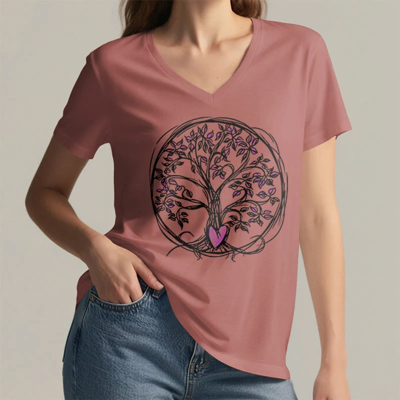 Olivenorma Circle Heart Root Tree Of Life Boho Graphic Damen-T-Shirt mit V-Ausschnitt