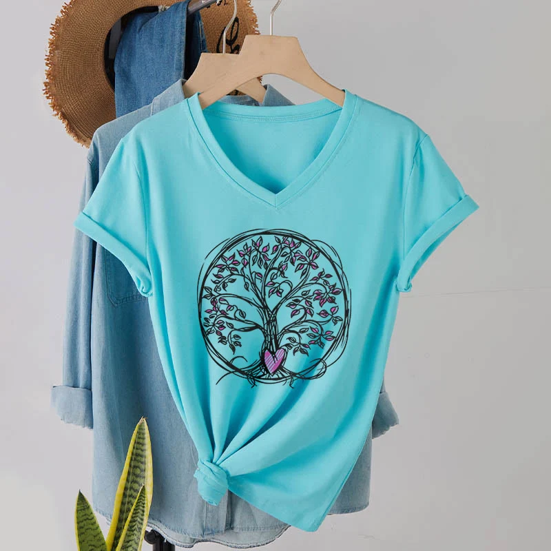 Olivenorma Circle Heart Root Tree Of Life Boho Graphic Damen-T-Shirt mit V-Ausschnitt