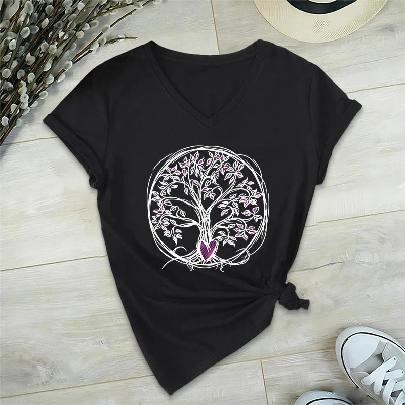Olivenorma Circle Heart Root Tree Of Life Boho Graphic Damen-T-Shirt mit V-Ausschnitt
