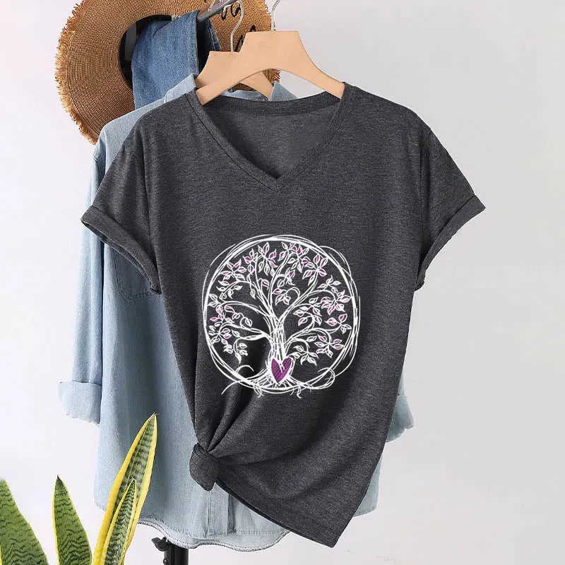 Olivenorma Circle Heart Root Tree Of Life Boho Graphic Damen-T-Shirt mit V-Ausschnitt