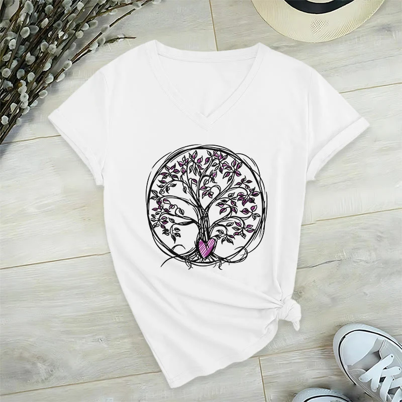 Olivenorma Circle Heart Root Tree Of Life Boho Graphic Damen-T-Shirt mit V-Ausschnitt
