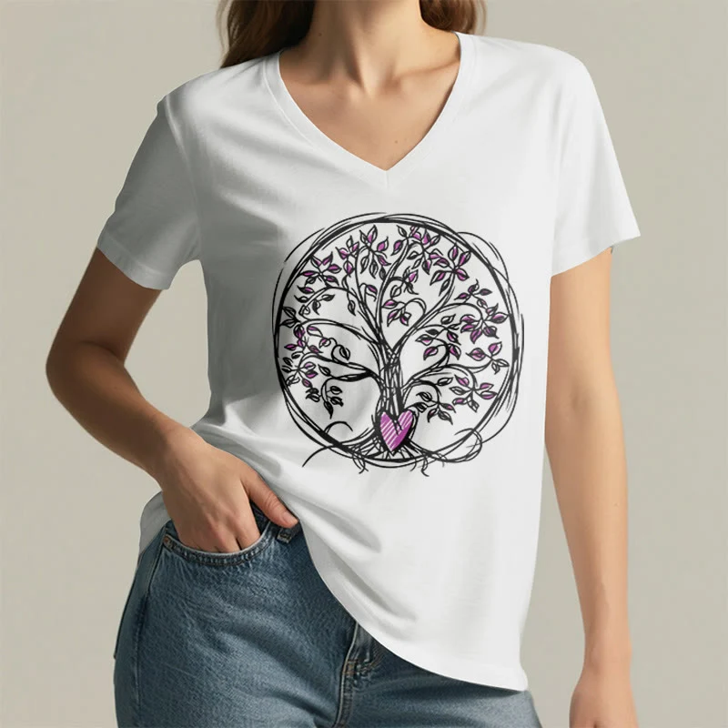 Olivenorma Circle Heart Root Tree Of Life Boho Graphic Damen-T-Shirt mit V-Ausschnitt
