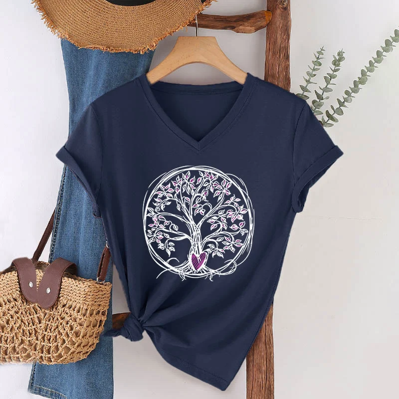Olivenorma Circle Heart Root Tree Of Life Boho Graphic Damen-T-Shirt mit V-Ausschnitt