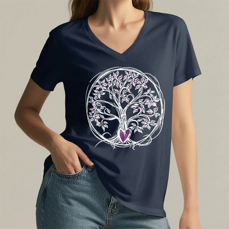 Olivenorma Circle Heart Root Tree Of Life Boho Graphic Damen-T-Shirt mit V-Ausschnitt