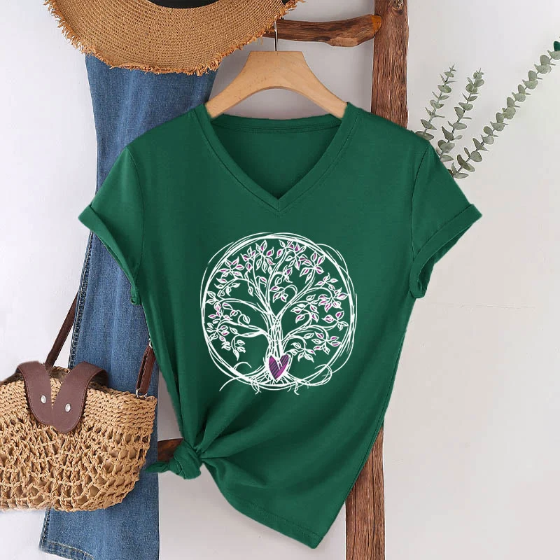 Olivenorma Circle Heart Root Tree Of Life Boho Graphic Damen-T-Shirt mit V-Ausschnitt