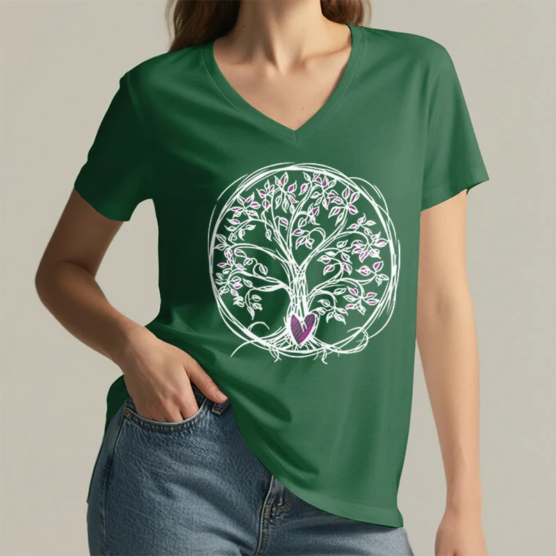Olivenorma Circle Heart Root Tree Of Life Boho Graphic Damen-T-Shirt mit V-Ausschnitt
