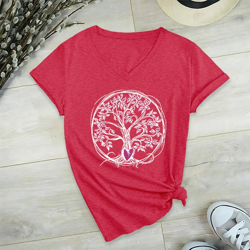 Olivenorma Circle Heart Root Tree Of Life Boho Graphic Damen-T-Shirt mit V-Ausschnitt
