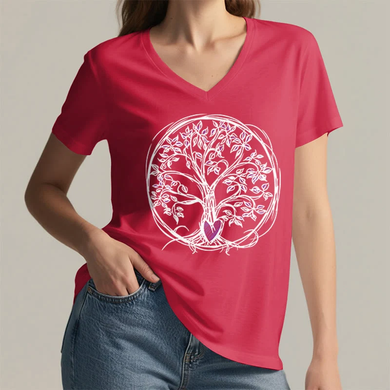 Olivenorma Circle Heart Root Tree Of Life Boho Graphic Damen-T-Shirt mit V-Ausschnitt