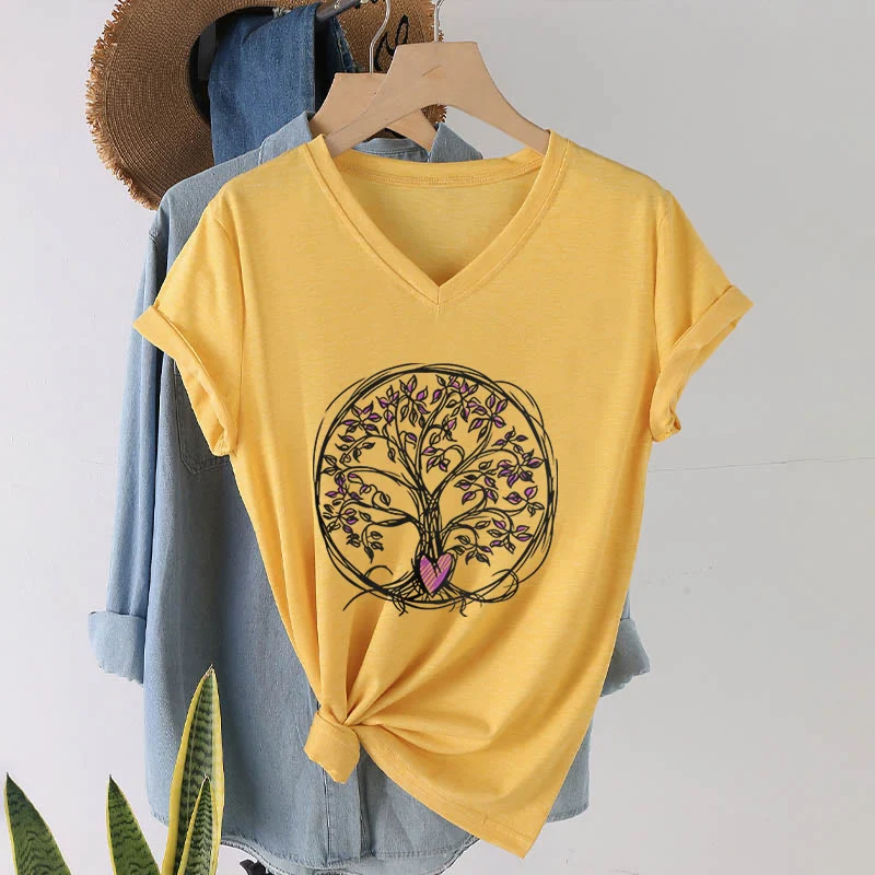 Olivenorma Circle Heart Root Tree Of Life Boho Graphic Damen-T-Shirt mit V-Ausschnitt