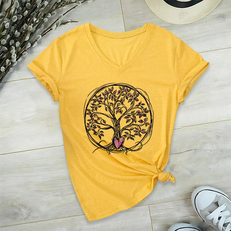 Olivenorma Circle Heart Root Tree Of Life Boho Graphic Damen-T-Shirt mit V-Ausschnitt