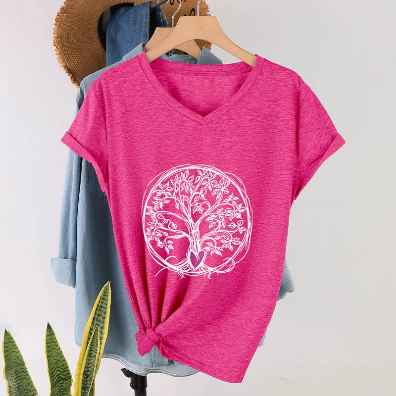 Olivenorma Circle Heart Root Tree Of Life Boho Graphic Damen-T-Shirt mit V-Ausschnitt