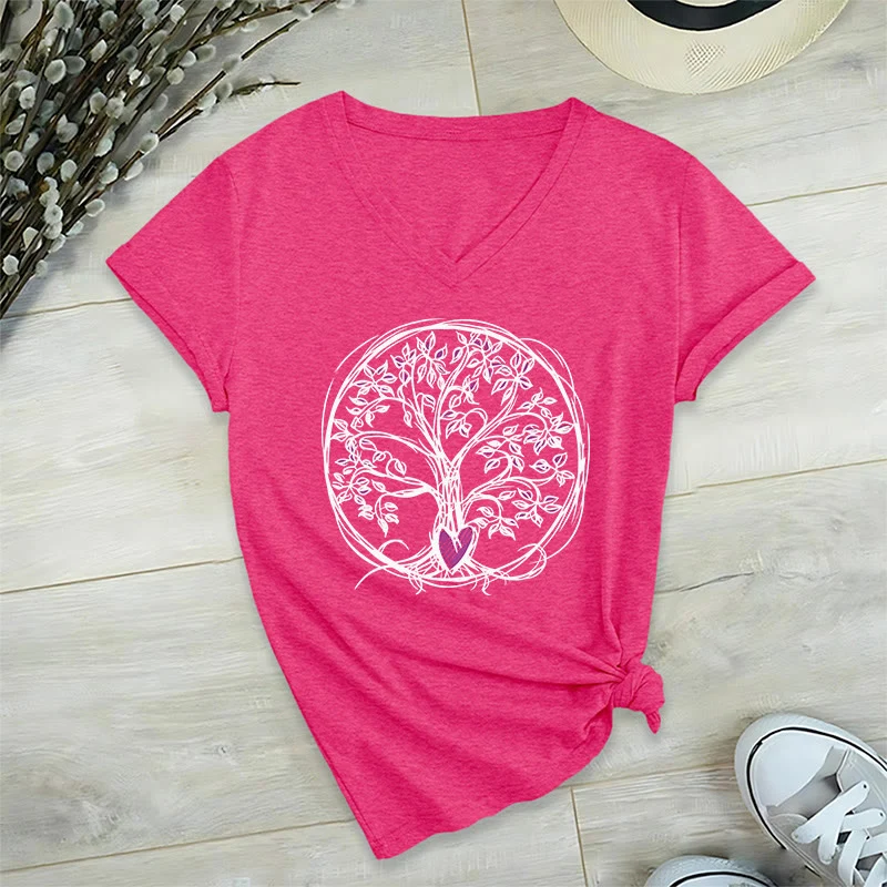 Olivenorma Circle Heart Root Tree Of Life Boho Graphic Damen-T-Shirt mit V-Ausschnitt