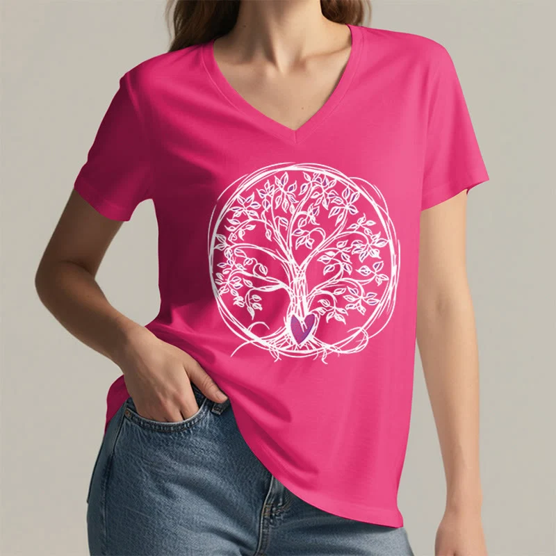 Olivenorma Circle Heart Root Tree Of Life Boho Graphic Damen-T-Shirt mit V-Ausschnitt