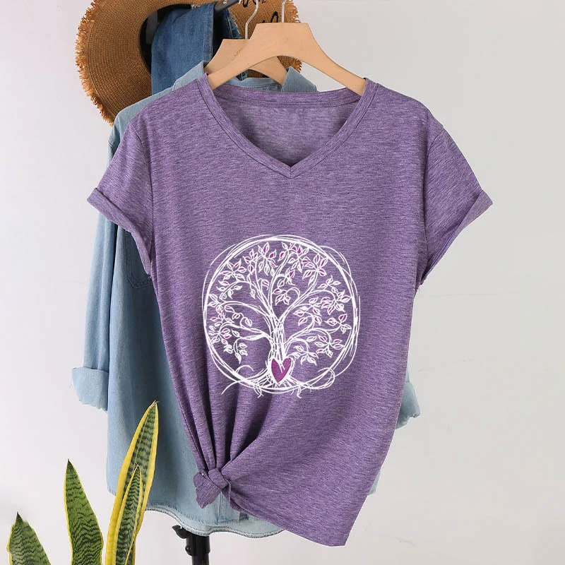 Olivenorma Circle Heart Root Tree Of Life Boho Graphic Damen-T-Shirt mit V-Ausschnitt