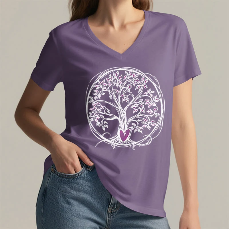 Olivenorma Circle Heart Root Tree Of Life Boho Graphic Damen-T-Shirt mit V-Ausschnitt