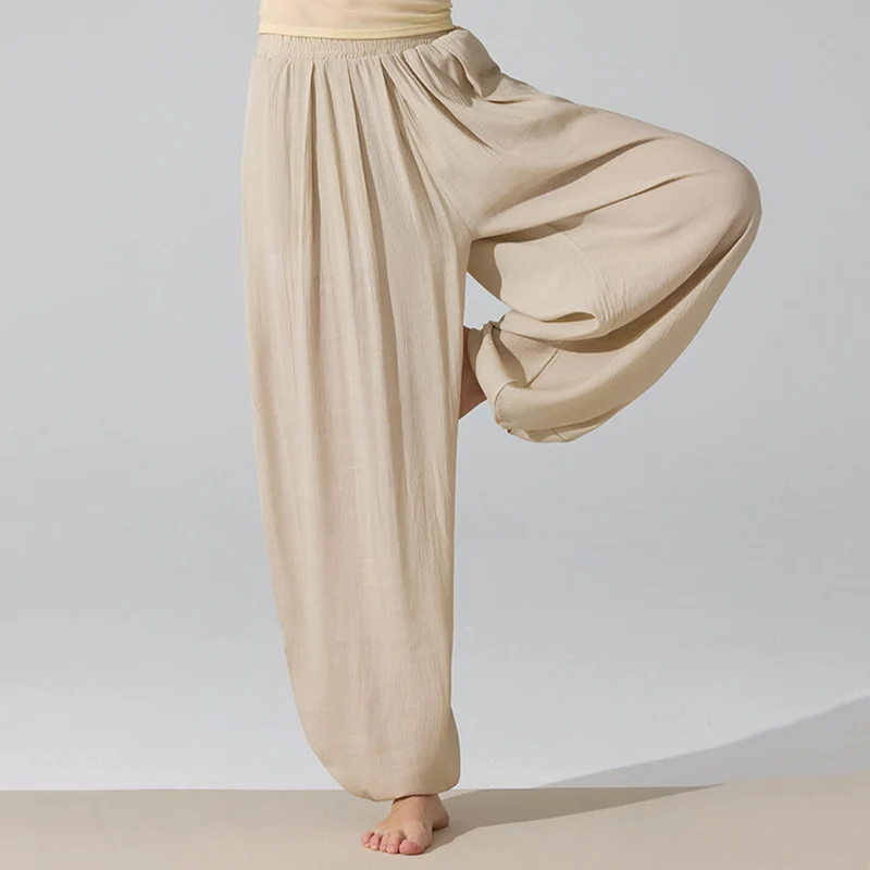 Olivenorma High Waist Elastic Waistband Crinkle Texture Loose Harem Yoga Pants Women's Pants