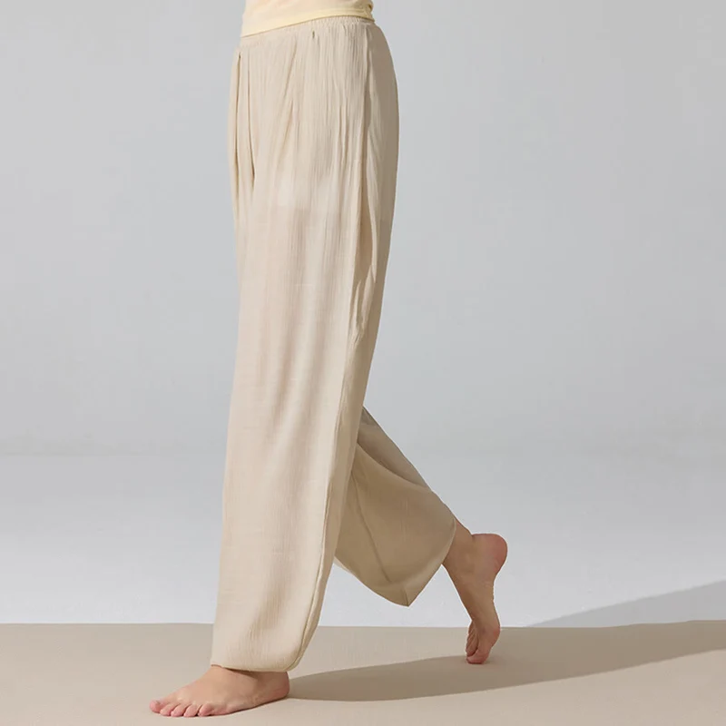 Olivenorma High Waist Elastic Waistband Crinkle Texture Loose Harem Yoga Pants Women's Pants