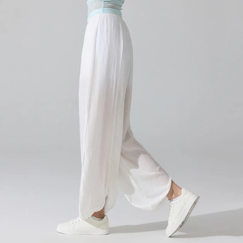 Olivenorma High Waist Elastic Waistband Crinkle Texture Loose Harem Yoga Pants Women's Pants