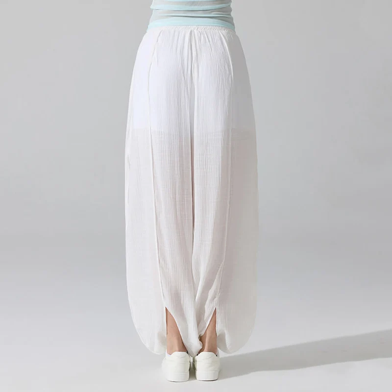 Olivenorma High Waist Elastic Waistband Crinkle Texture Loose Harem Yoga Pants Women's Pants
