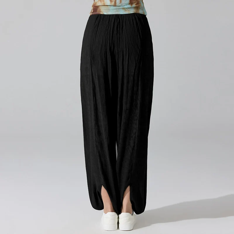 Olivenorma High Waist Elastic Waistband Crinkle Texture Loose Harem Yoga Pants Women's Pants