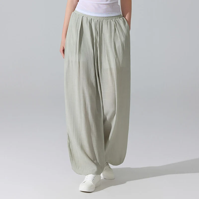 Olivenorma High Waist Elastic Waistband Crinkle Texture Loose Harem Yoga Pants Women's Pants