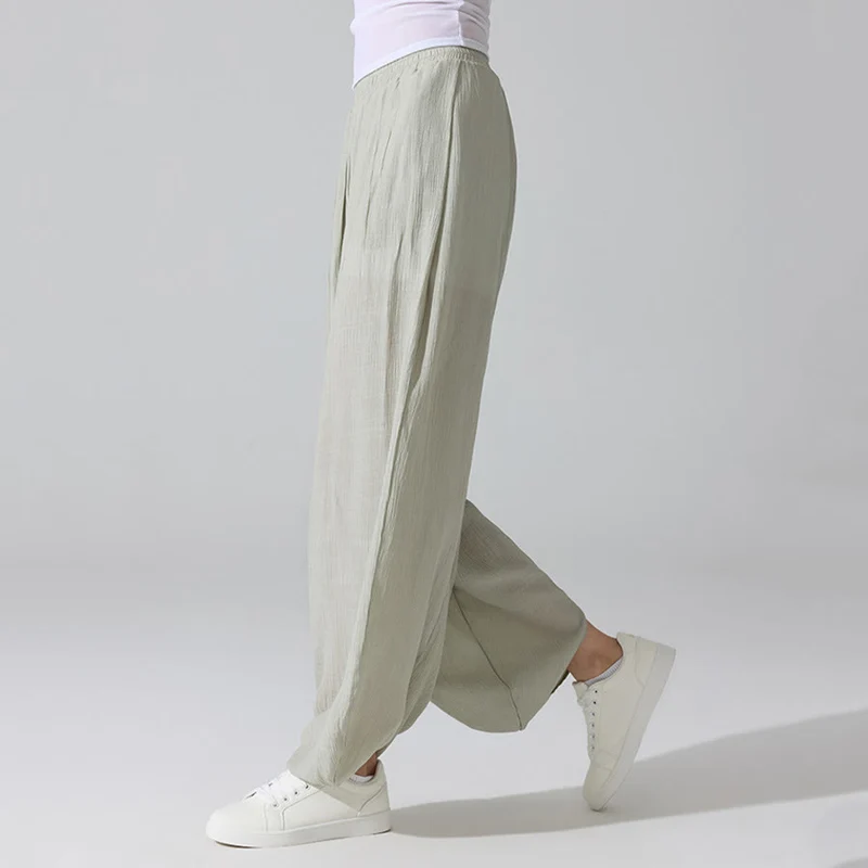 Olivenorma High Waist Elastic Waistband Crinkle Texture Loose Harem Yoga Pants Women's Pants