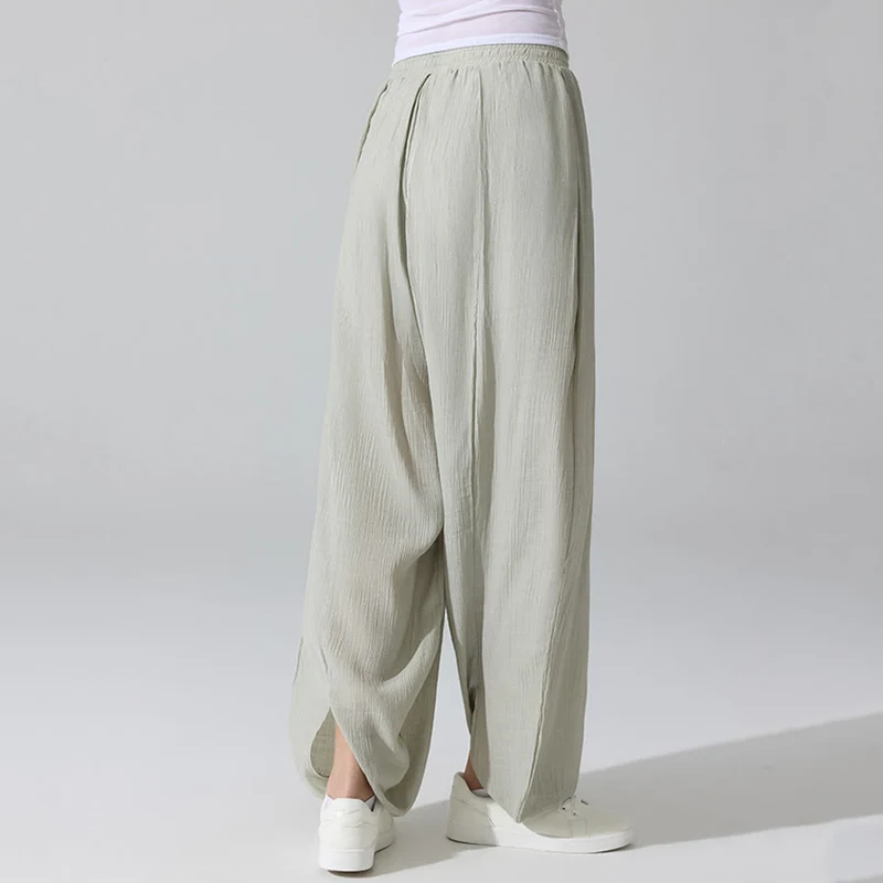 Olivenorma High Waist Elastic Waistband Crinkle Texture Loose Harem Yoga Pants Women's Pants