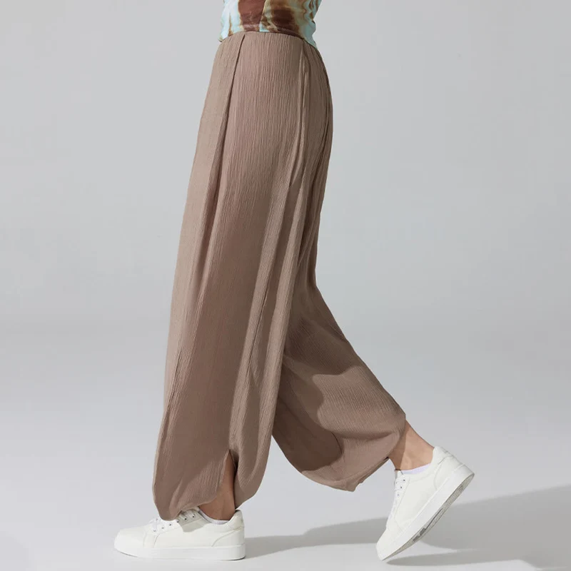 Olivenorma High Waist Elastic Waistband Crinkle Texture Loose Harem Yoga Pants Women's Pants