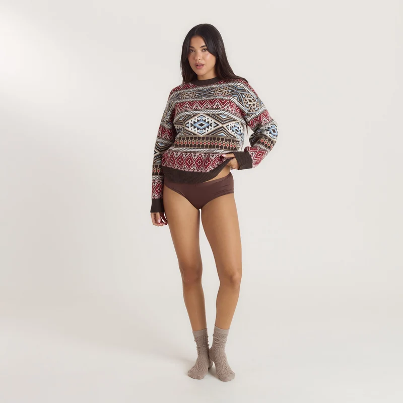 Norweger Strickpullover - Braun/Rot