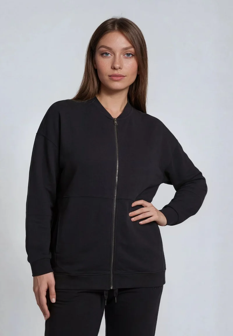 Oversize zip sweatshirt, graphic “Feel the Flow” back - Black
