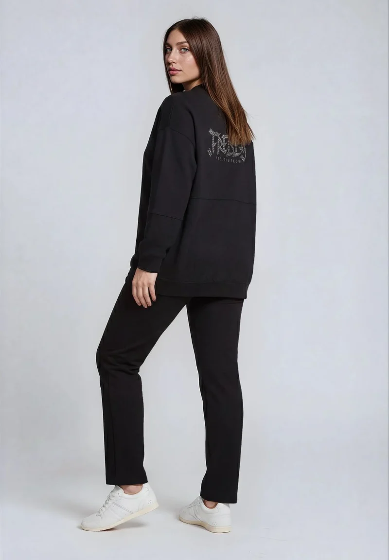 Oversize zip sweatshirt, graphic “Feel the Flow” back - Black