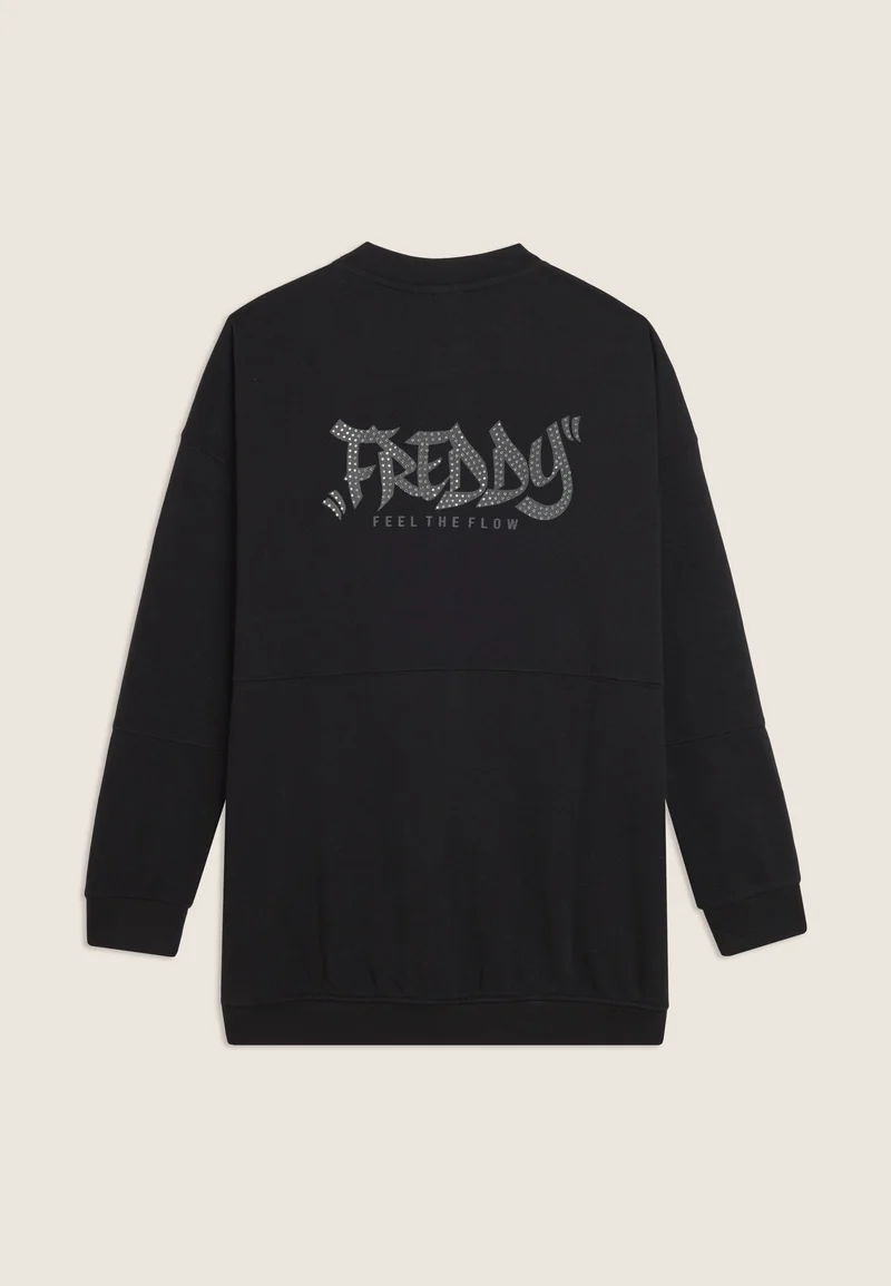 Oversize zip sweatshirt, graphic “Feel the Flow” back - Black