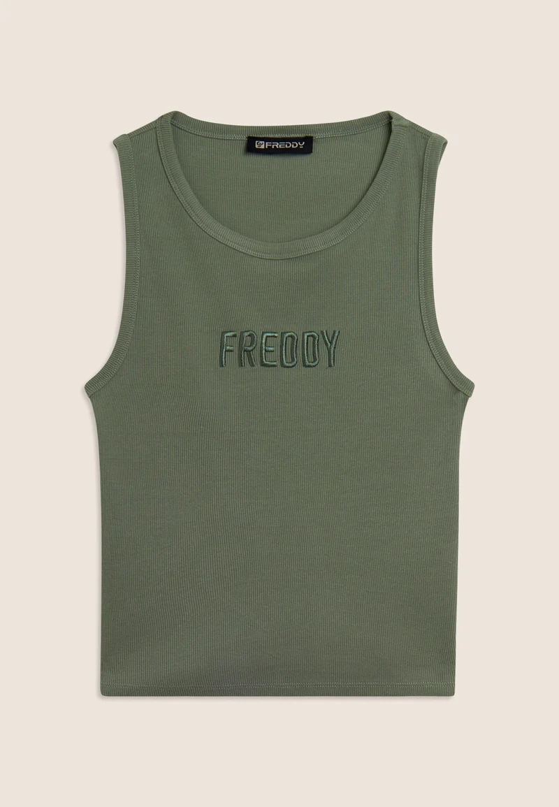 Cropped tank top with embroidered FREDDY logo - Sea Spray Green