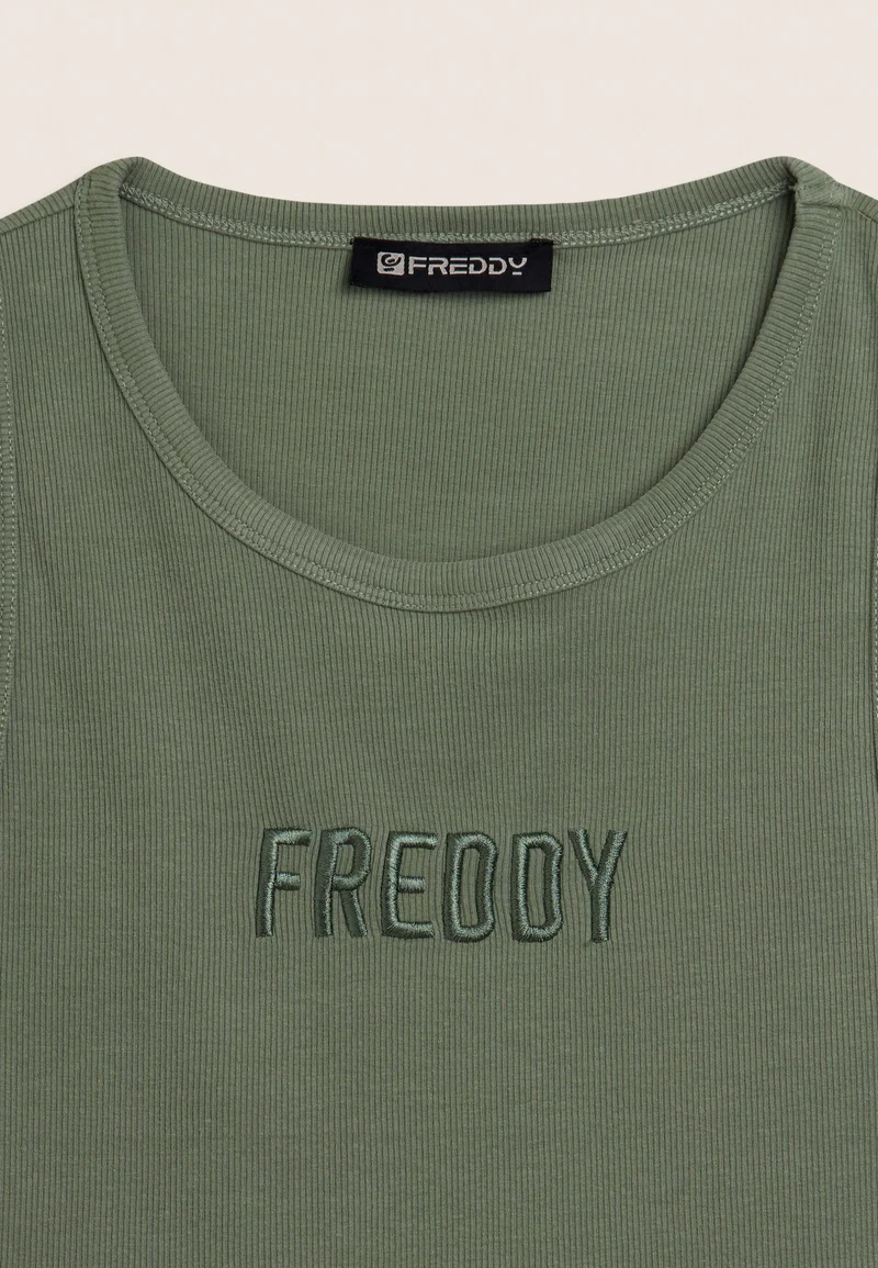 Cropped tank top with embroidered FREDDY logo - Sea Spray Green