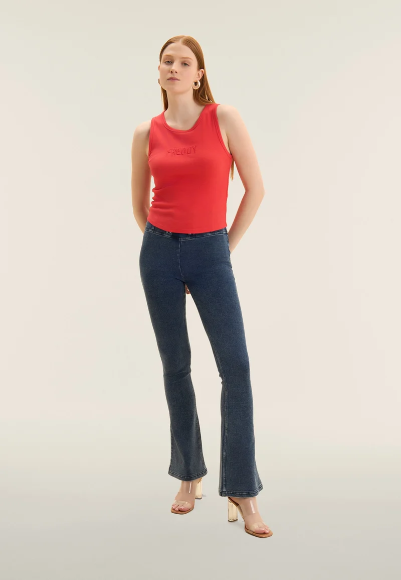 Cropped tank top with embroidered FREDDY logo - Cayenne Red