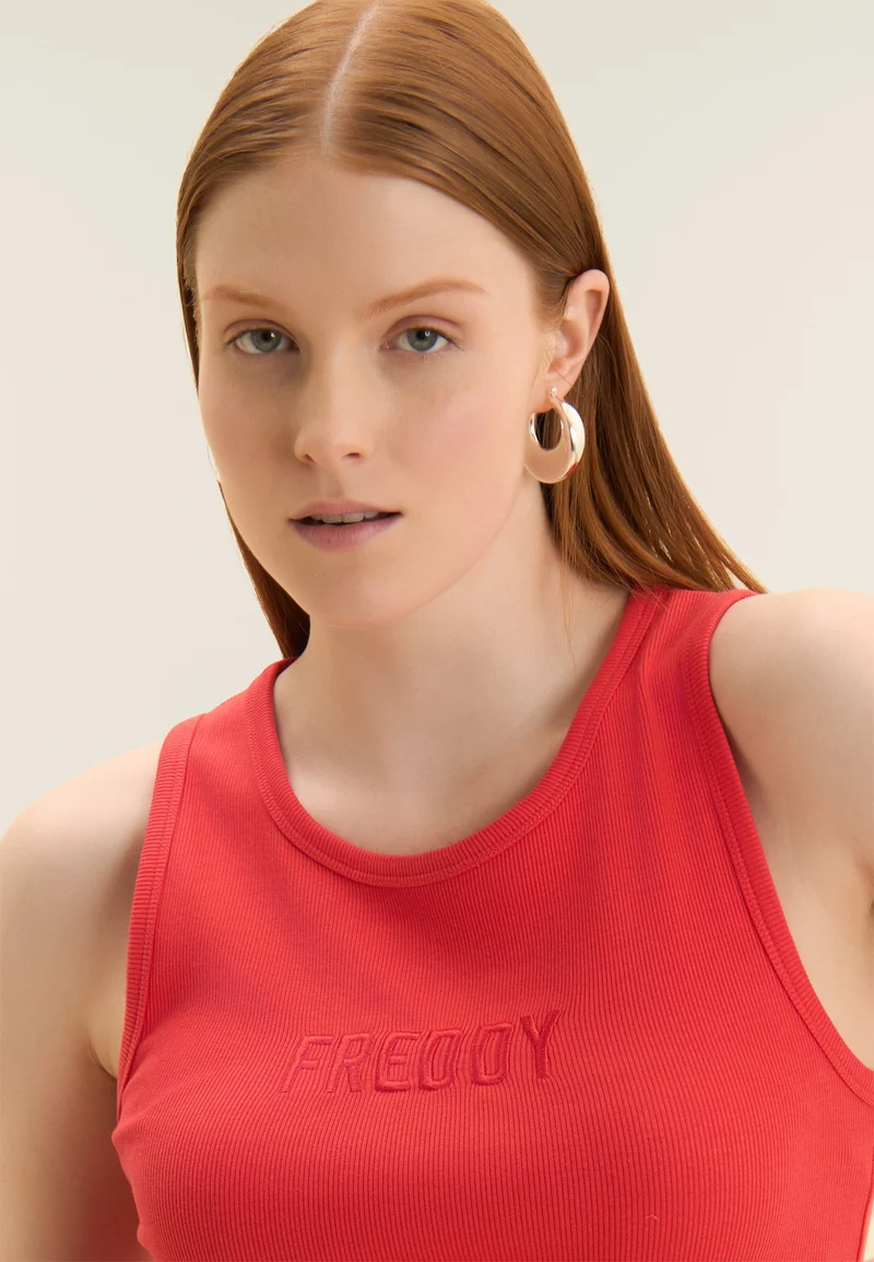 Cropped tank top with embroidered FREDDY logo - Cayenne Red