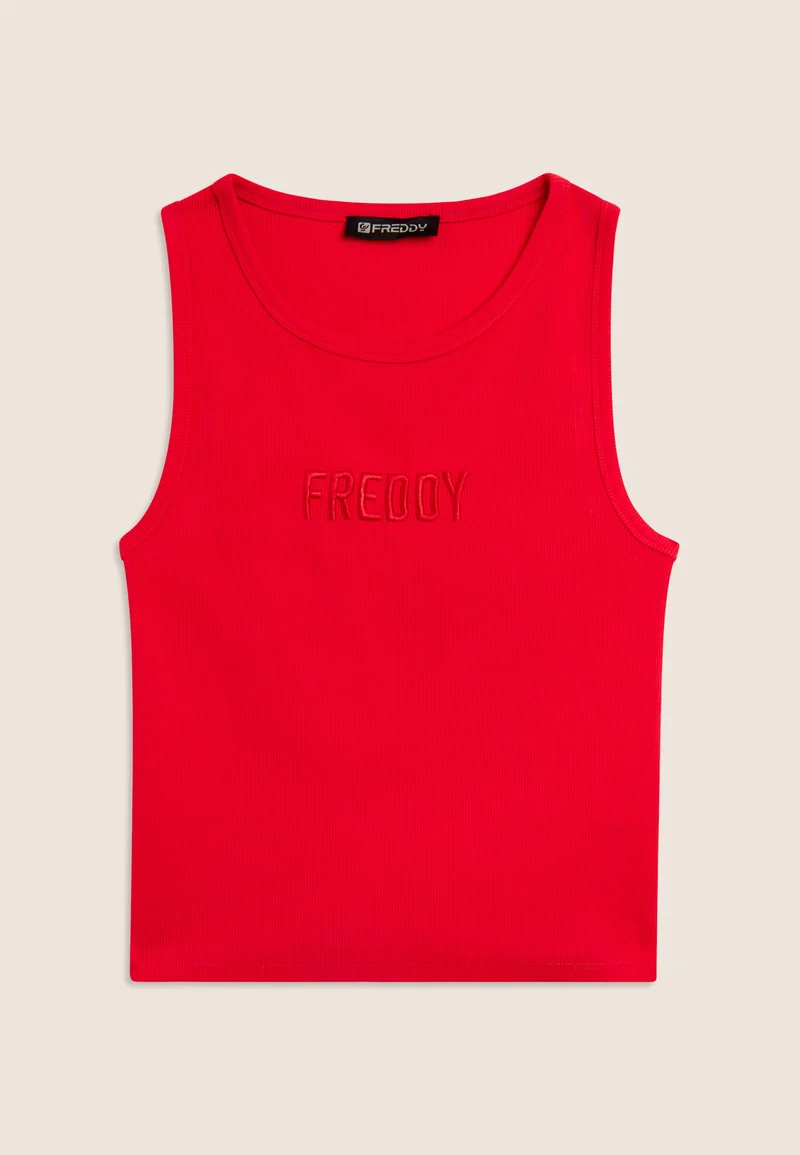 Cropped tank top with embroidered FREDDY logo - Cayenne Red