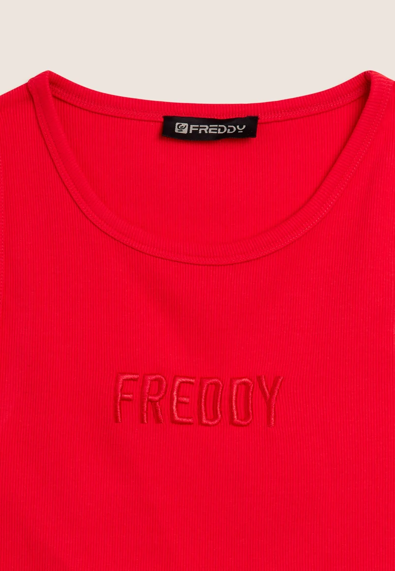 Cropped tank top with embroidered FREDDY logo - Cayenne Red
