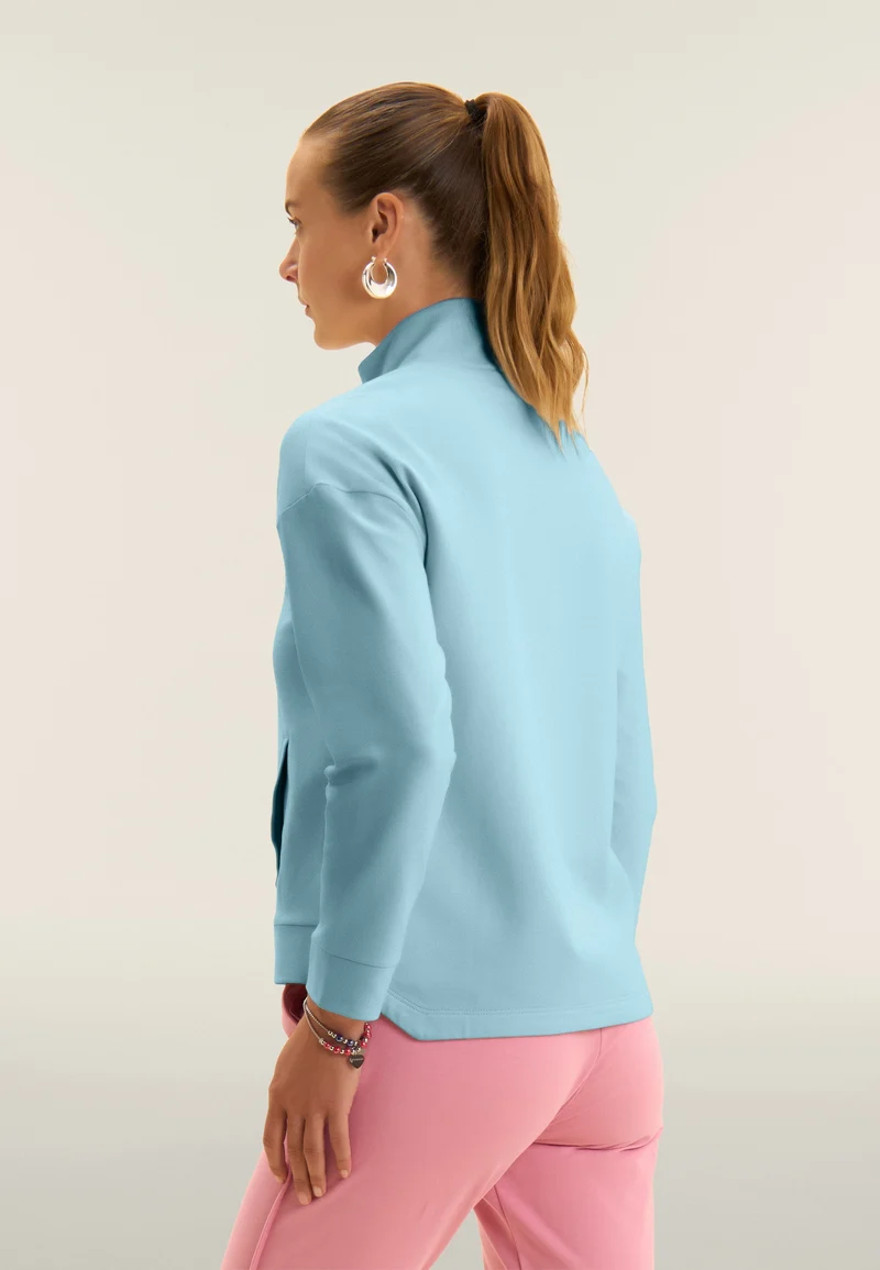 High-necked zip sweatshirt with asymmetrical bottom - Milky Blue